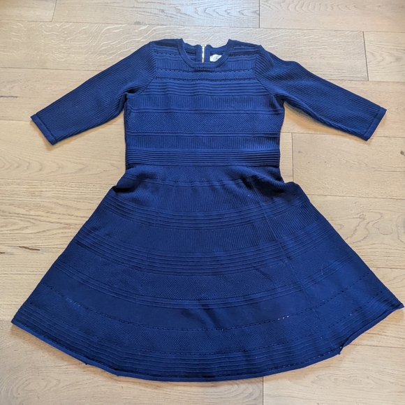 Eliza J Dresses & Skirts - Eliza J Dress‎ Womens 1X Blue Stretch Knit Midi Back. Zip Preppy Fit Flare